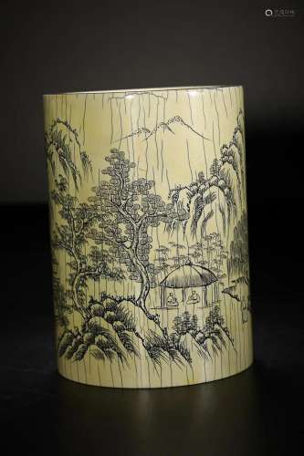 CHINESE RARE MATERIAL BRUSHPOT DEPICTING 'FIGURE STORY&#...