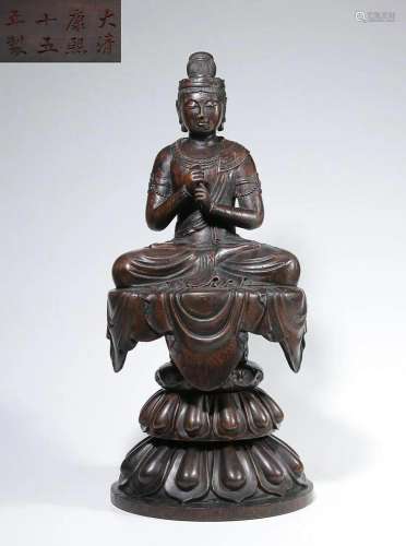 CHINESE AGARWOOD FIGURE OF BUDDHA, 'QING KANGXI' MAR...