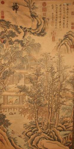 A Chinese Poetry-framing Mountain-view Fortune Scroll