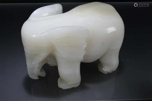 A Chinese Vividly-detailed Jade Elephant-portrait Fortune St...