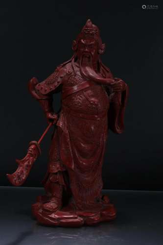 A Chinese Vividly-detailed Lacquer Guangong Statue