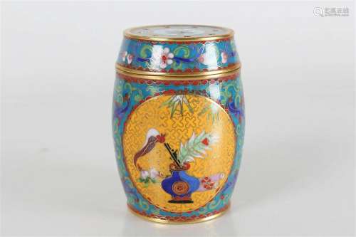 A Chinese Lidded Cloisonne Fortune Figure