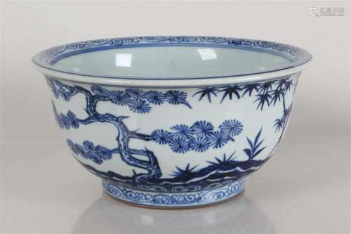 A Chinese Bamboo-fortune Blue and White Porcelain Fortune Bo...