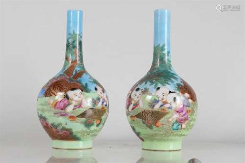 Collection of Chinese Paired Detailed Joyful-kid Porcelain F...