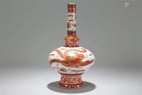 A Chinese Phoenix-fortune Red Porcelain Fortune Vase
