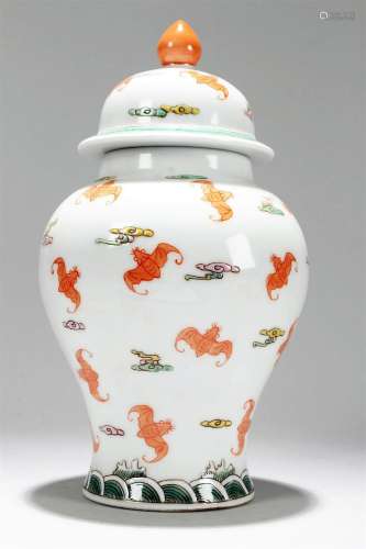 A Chinese Lidded Bat-framing Porcelain Fortune Vase