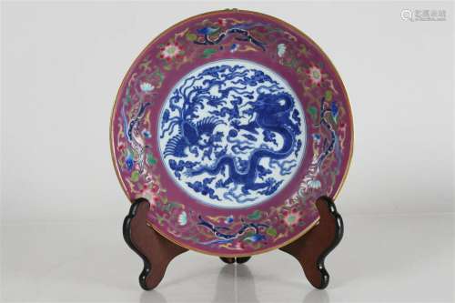 A Chinese Blue and White Dragon-decorating Ancient-framing P...
