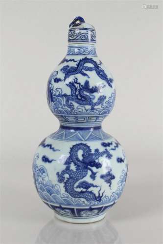 A Chinese Lidded Blue and White Detailed Dragon-decorating P...