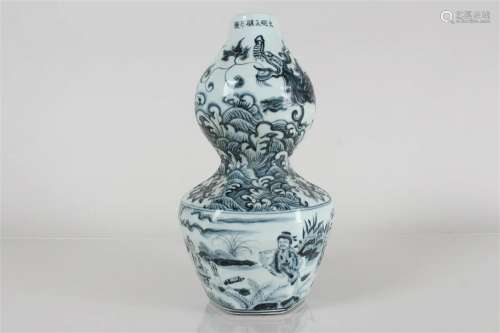 A Chinese Story-telling Detailed Blue and White Porcelain Fo...
