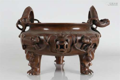 A Chinese Massive Ancient-framing Duo-handled Tri-podded Cen...