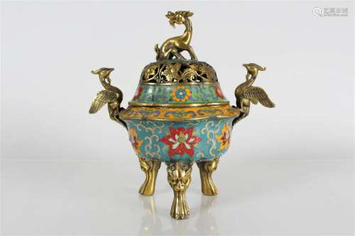 A Chinese Tri-podded Lidded Cloisonne Censer