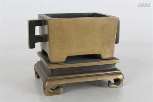 A Chinese Duo-handled Square-based Fortune Censer