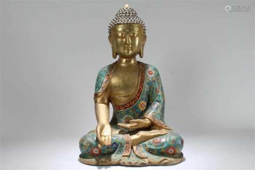A Chinese Pondering-pose Cloisonne Fortune Buddha Statue