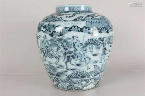 A Chinese Massive Detailed Story-telling Blue and White Porc...