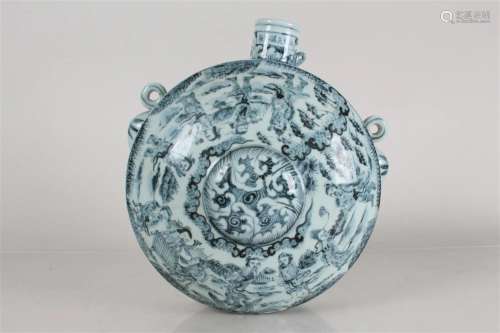 A Chinese Ancient-framing Duo-handled Blue and White Story-t...