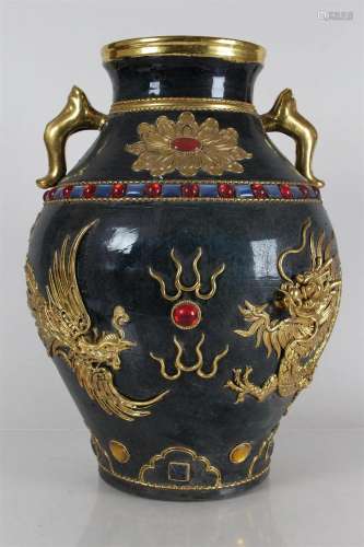A Chinese Massive Duo-handled Porcelain Fortune Vase