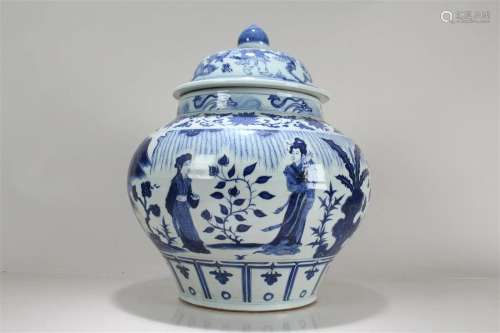 A Chinese Blue and White Lidded Story-telling Porcelain Fort...