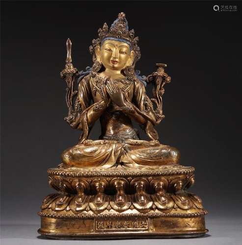 A GILT BRONZE FIGURE OF BUDDHA STATUE