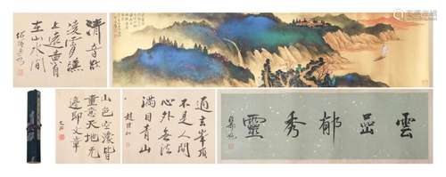 A CHINESE PAINTING OF MOUNTAINS LANDSCAPE WITH CALLIGRAPHY