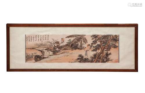 A FRAMED CHINESE PAINTING OF FIGURE STORY