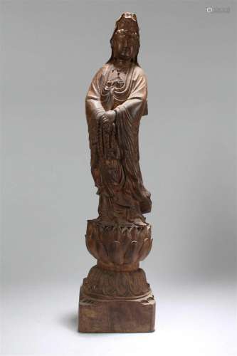 A Chinese Religious Fortune Wooden Statue