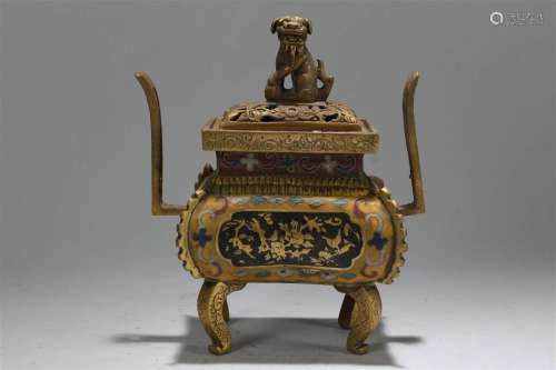A Chinese Duo-handled Fortune Cloisonne Censer