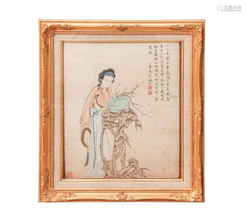A FRAMED CHINESE PAINTING OF LADY