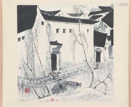 A CHINESE PAINTING OF HOUSES