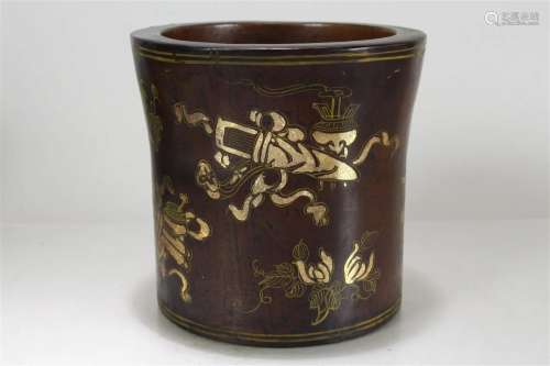 A Chinese Circular Massive Wooden Lacquer Brush Pot