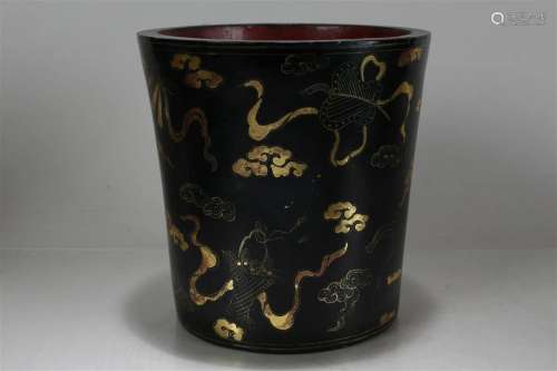 A Chinese Fortune Wooden Brush Pot