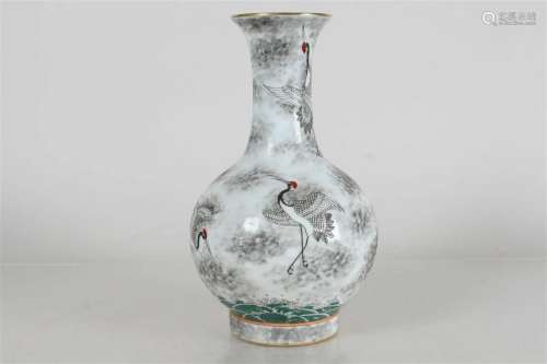 A Chinese Crane-fortune Detailed Porcelain Fortune Vase