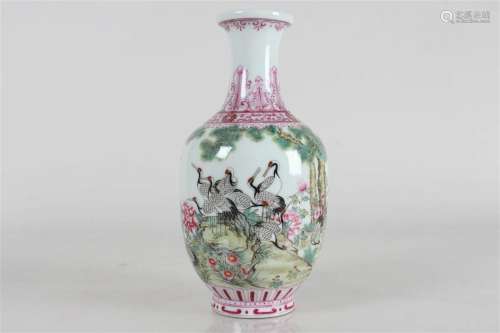 A Chinese Crane-fortune Nature-sceen Porcelain Fortune Vase
