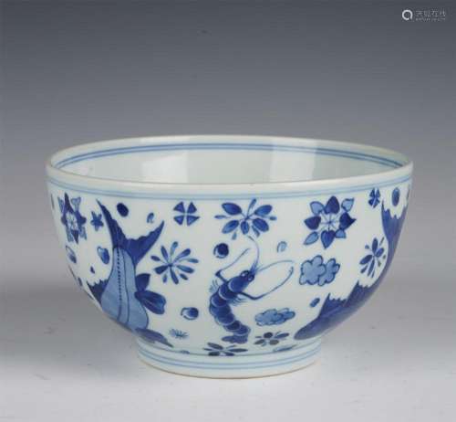 A BLUE AND WHITE PORCELAIN FISH BOWL