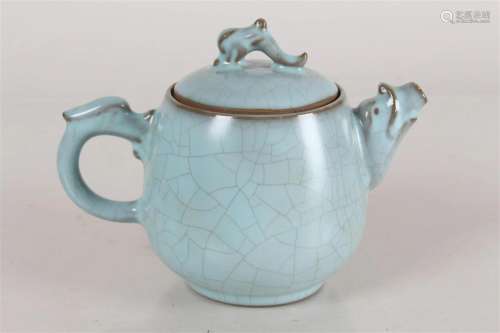 A Chinese Lidded Ruyao Porcelain Fortune Tea Pot