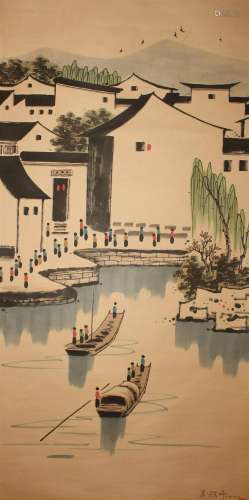 A Chinese Peaceful Lake-scene Fortune Scroll