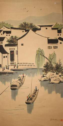 A Chinese Peaceful Lake-scene Fortune Scroll