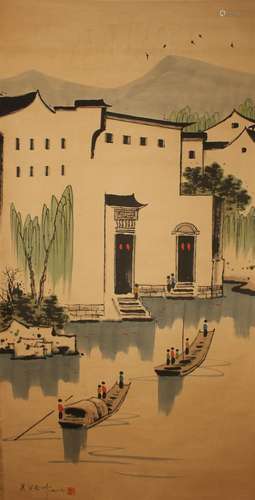 A Chinese Peaceful Lake-scene Fortune Scroll