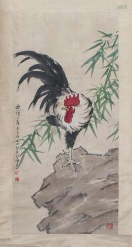 A CHINESE PAINTING OF COCK AND BAMBOO