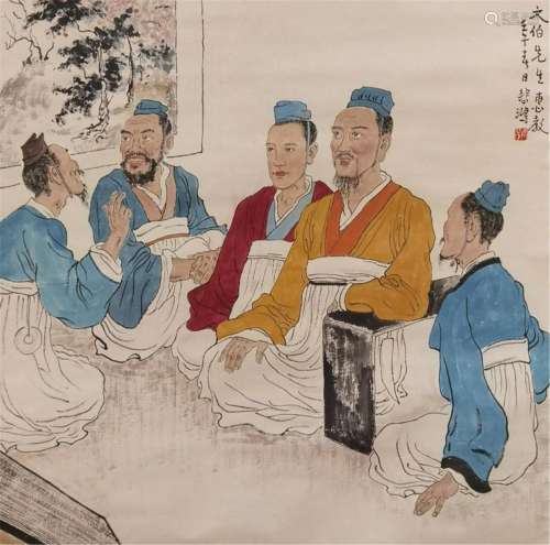 A CHINESE SCROLL PAINTING OF FIGURE STORY