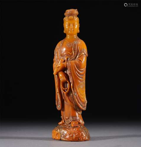 A SHOUSHAN STONE GUANYIN BUDDHA STATUE