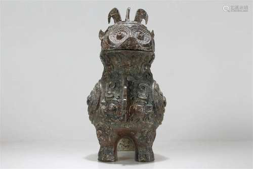 A Chinese Ancient-framing Fortune Bronze Vessel Statue