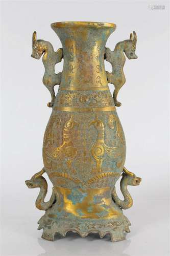 A Chinese Ancient-framing Duo-handled Fortune Bronze Vessel