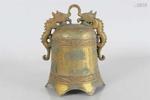 A Chinese Duo-handled Myth-beast Fortune Bronze Vessel