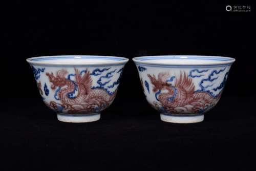 In blue and white youligong red bowl of 5 * 8 m
