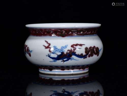 Blue and white youligong red dragon kilns WenXiangLu 11 * 18...