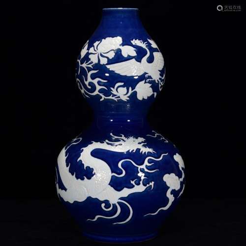 Ji blue white dragons and phoenixes carved gourd 45 * 25 m