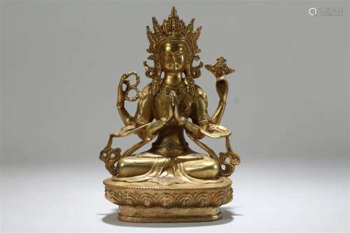 A Chinese Religious Fortune Gilt Buddha Statue