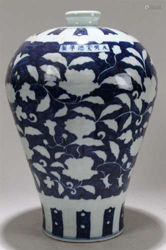 A Chinese Blue and White Detailed Porcelain Fortune Vase