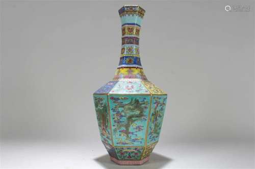 Chinese Dragon-decorating Hexa-fortune Fortune Porcelain Vas...