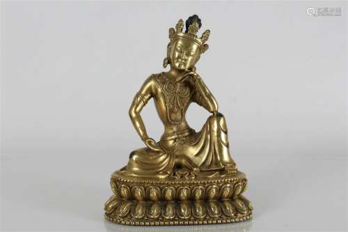 A Chinese Lotus-framing Gilt Fortune Buddha Statue
